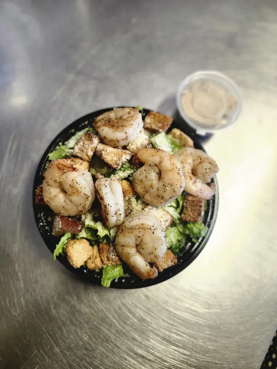 Classic Caesar Salad with added shrimp