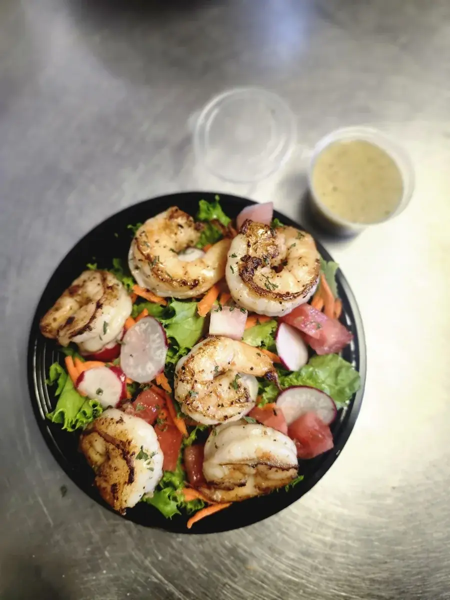 Epic House Salad with added shrimp